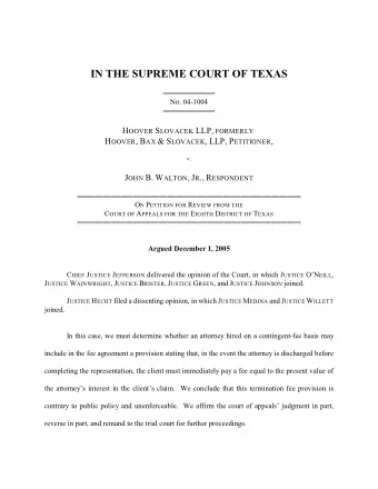 IN THE SUPREME COURT OF TEXAS  444444444444 N O . 04-1004  444444444444 H OOVER S LOVACEK LLP,