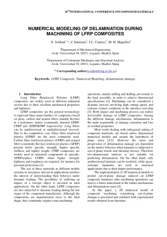 NUMERICAL MODELING OF DELAMINATION DURING  MACHINING OF LFRP COMPOSITES X. Soldani 1, *,