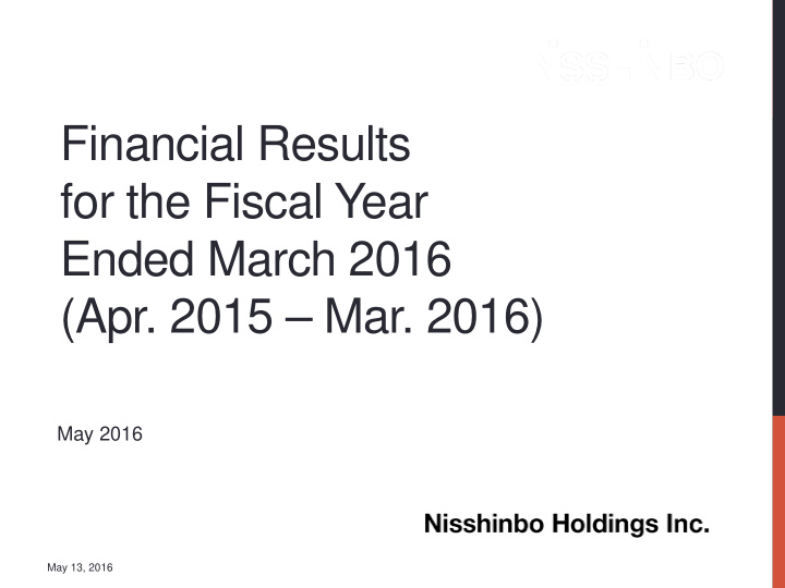 financial results for the fiscal year ended march 2016