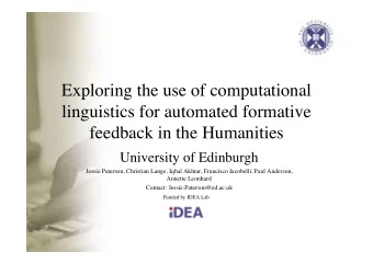 Exploring the use of computational  linguistics for automated formative  feedback in the Humanities