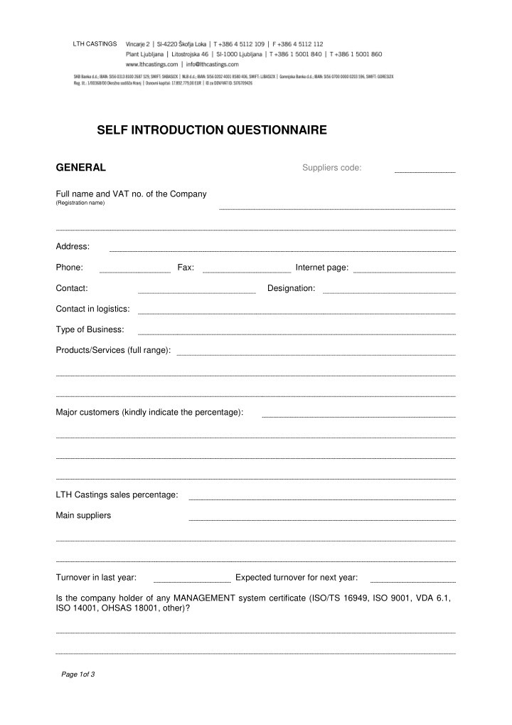 self introduction questionnaire