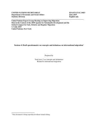 Session 4. Draft questionnaire on concepts and definitions on international migration *  Prepared