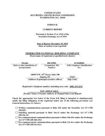 FEDERATED NATIONAL HOLDING COMPANY (Exact name of registrant as specified in its charter) Florida