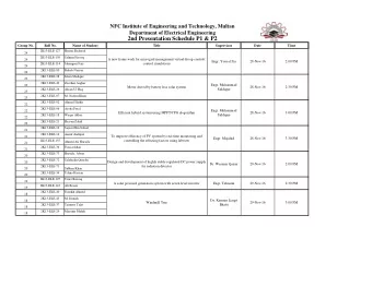 2nd Presentation Schedule P1 &amp; P2  Group No.  Roll No.  Name of Student  Title  Supervisor