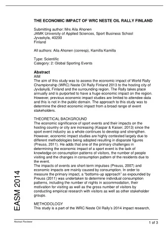 EASM 2014  measure the primary impact, a bottoms-up approach as expounded by  Preuss (2011)