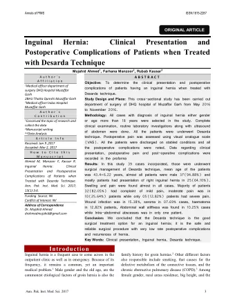 ORIGINAL ARTICLE  Inguinal  Hernia:  Clinical  Presentation  and  Postoperative Complications of