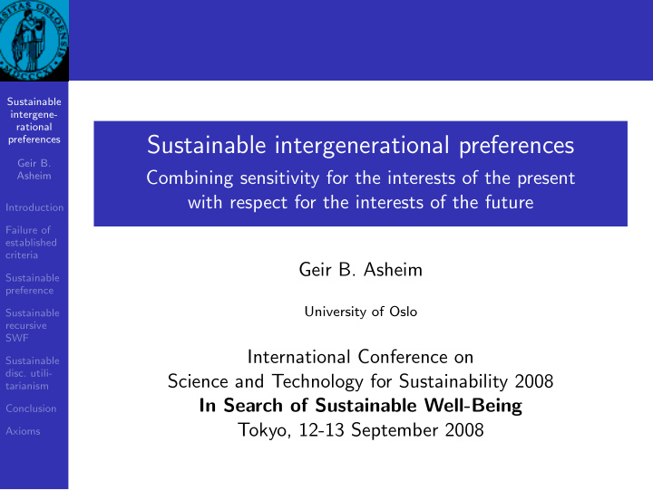 sustainable intergenerational preferences