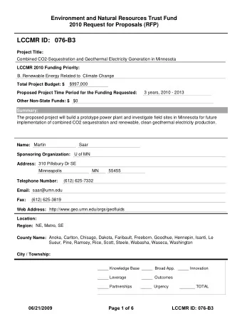 LCCMR ID: 076-B3  Project Title:  Combined CO2-Sequestration and Geothermal Electricity Generation