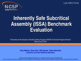 Inherently Safe Subcritical  Assembly (ISSA) Benchmark  Evaluation  Presented at the Nuclear