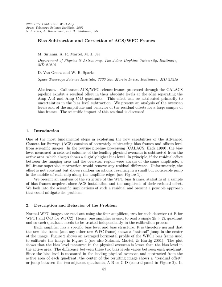 bias subtraction and correction of acs wfc frames