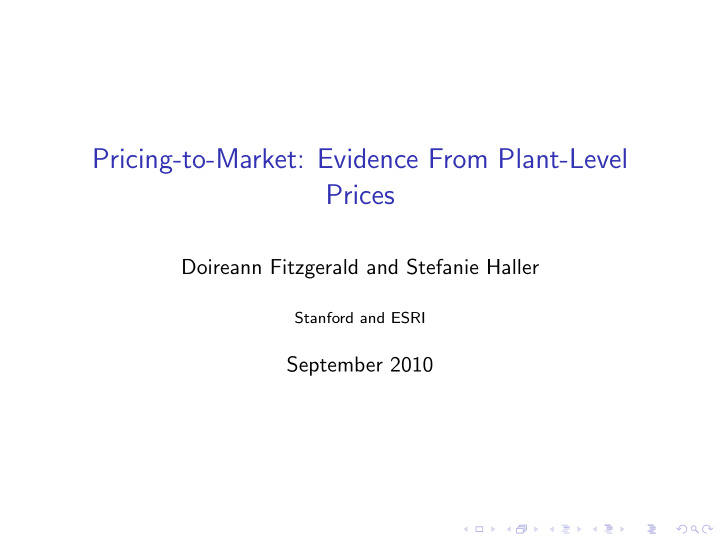 pricing to market evidence from plant level prices