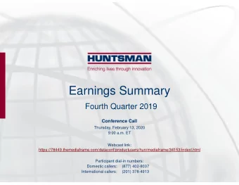Earnings Summary  Fourth Quarter 2019  Conference Call  Thursday, February 13, 2020  9:00 a.m. ET