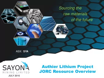 JORC Resource Overview  JULY 2016  Disc  Disclaimer  laimer  COMPETENT PERSON STATEMENTS  Authier -