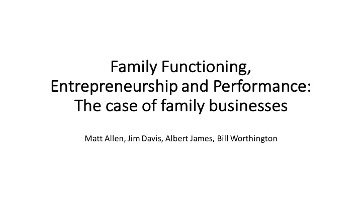 fa family functioning en entrepreneurship and performance