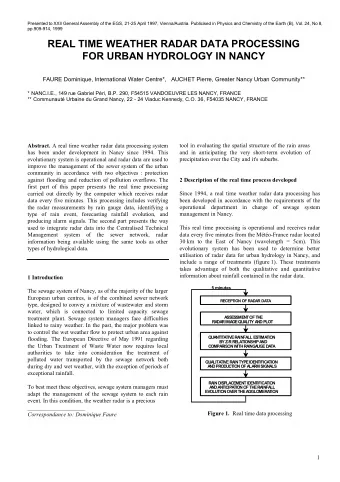 REAL TIME WEATHER RADAR DATA PROCESSING  FOR URBAN HYDROLOGY IN NANCY  FAURE Dominique,