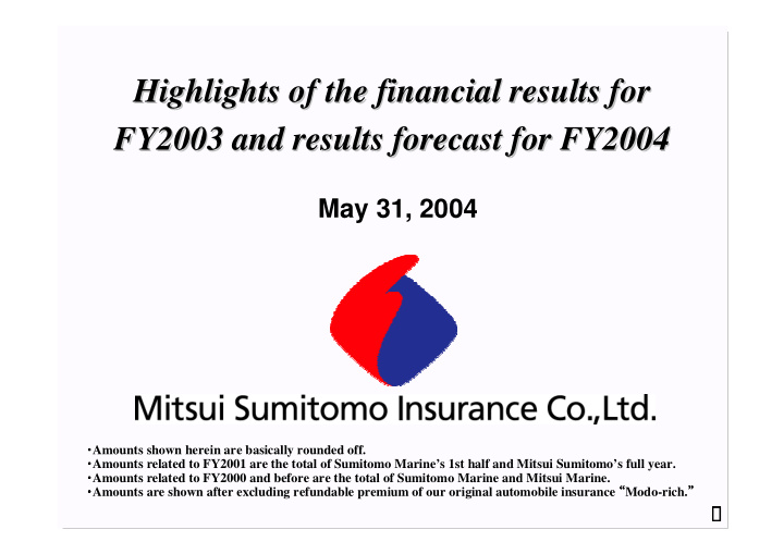 highlights of the financial results for highlights of the