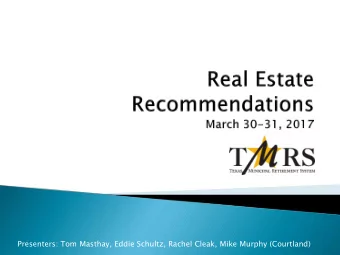 Presenters: Tom Masthay, Eddie Schultz, Rachel Cleak, Mike Murphy (Courtland)  Timeline &amp;