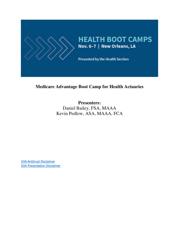 medicare advantage boot camp for health actuaries