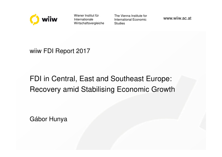 fdi in central east and southeast europe fdi in central