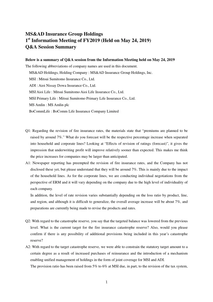 ms ad insurance group holdings 1 st information meeting
