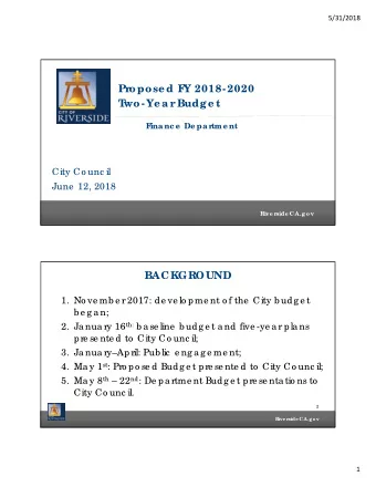 Propose d F  Y 2018- 2020  T  wo- Ye a r Budg e t  F  ina nc e  De pa rtme nt  City Co unc il  June