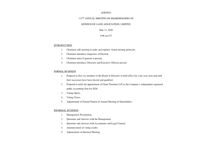 5 adjournment of formal portion of annual meeting of