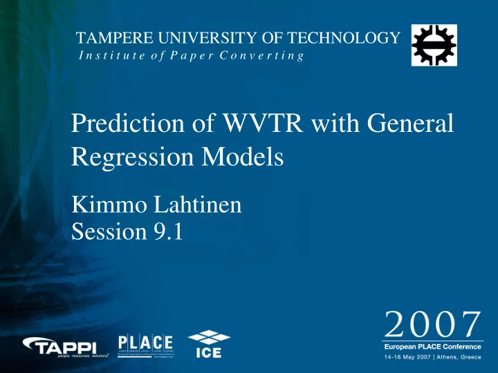 prediction of wvtr with general regression models