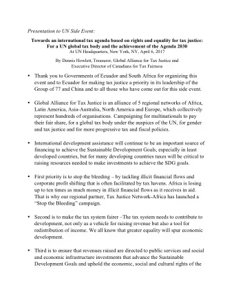 Presentation to UN Side Event:  Towards an international tax agenda based on rights and equality
