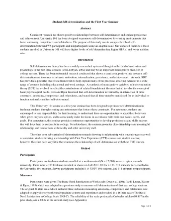 Procedures  UNIV 101 participants were asked to complete the survey online during the last three