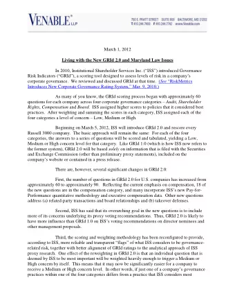March 1, 2012  Living with the New GRId 2.0 and Maryland Law Issues In 2010, Institutional