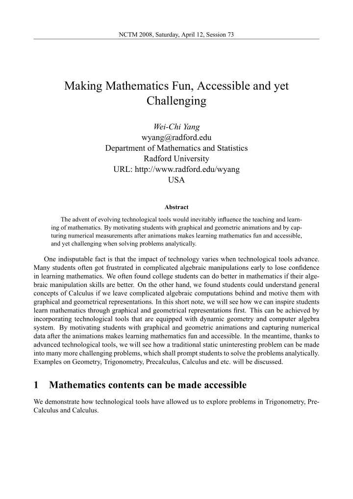making mathematics fun accessible and yet challenging