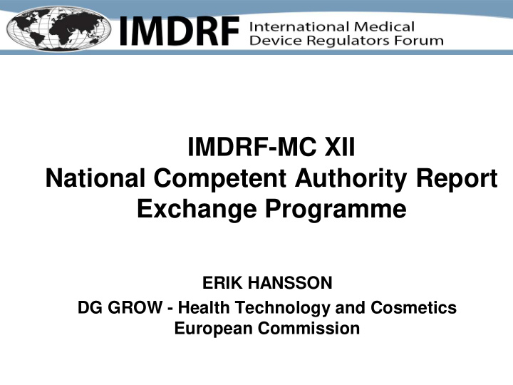 imdrf mc xii national competent authority report exchange