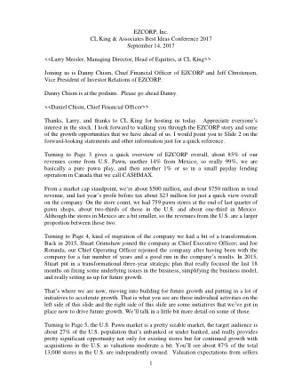 EZCORP, Inc.  CL King &amp; Associates Best Ideas Conference 2017  September 14, 2017