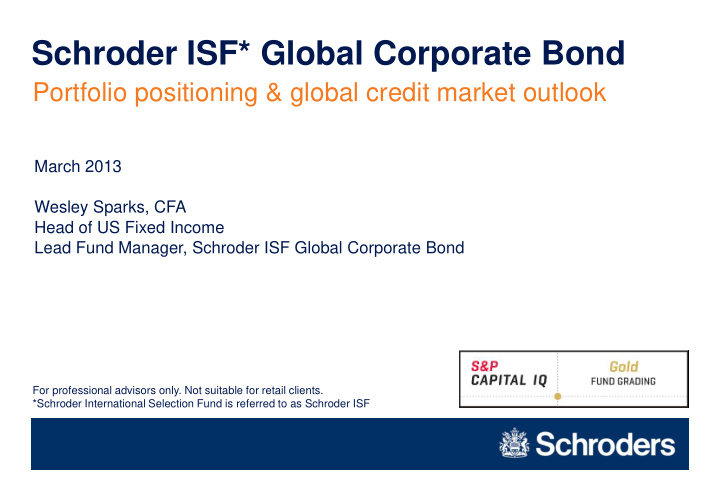 schroder isf global corporate bond