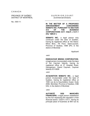 C A N A D A  PROVINCE OF QUBEC  S U P E R I O R  C O U R T  DISTRICT OF MONTRAL  (Commercial