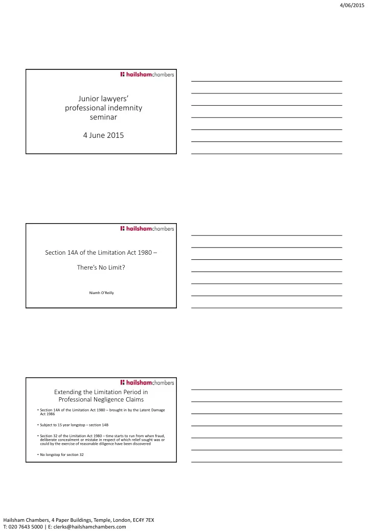 junior lawyers professional indemnity seminar 4 june 2015