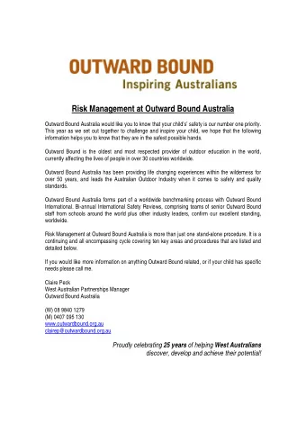 Risk Management at Outward Bound Australia  Outward Bound Australia would like you to know that