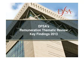 DFSAs  Remuneration Thematic Review  Key Findings 2013  Agenda  Quick Background  Detailed