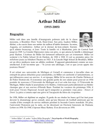 Arthur Miller  (1915-2005)  Biographie  Miller nat dans une famille dimmigrants polonais juifs
