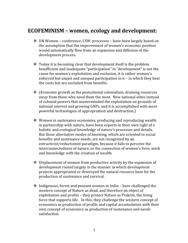 ecofeminism women ecology and development