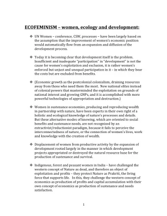 ECOFEMINISM    women,  ecology  and  development:     v UN  Women