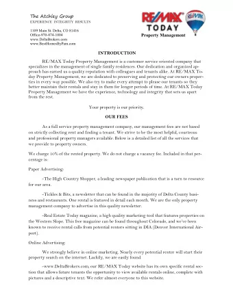 Property Management  Office-970-874-1004  www.DeltaBrokers.com  www.BestHomesByPam.com