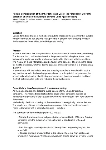 Holistic Consideration of the Inheritance and Use of the Potential of On-Farm  Selection Shown on