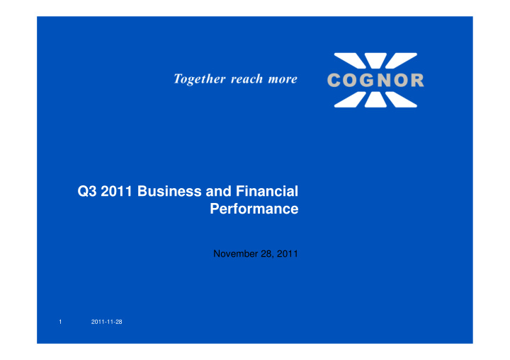 q3 2011 business and financial performance