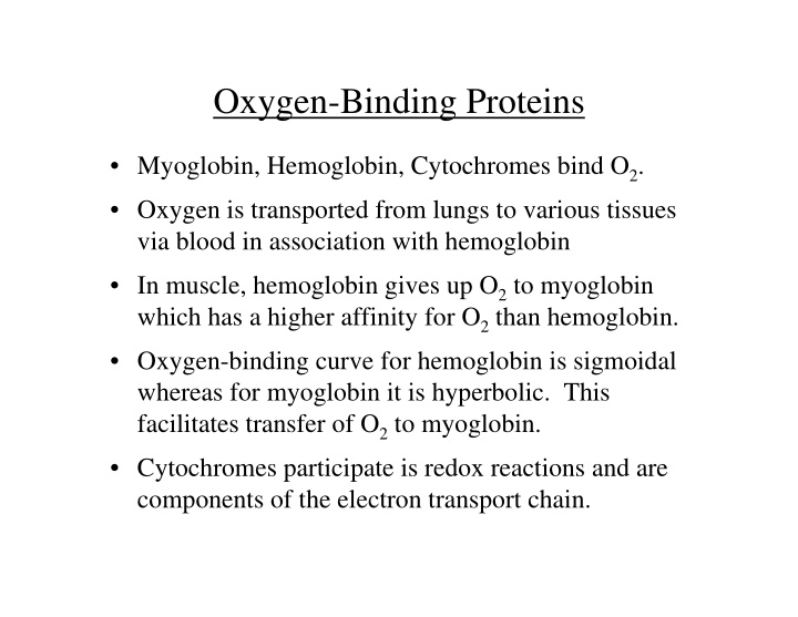 oxygen binding proteins