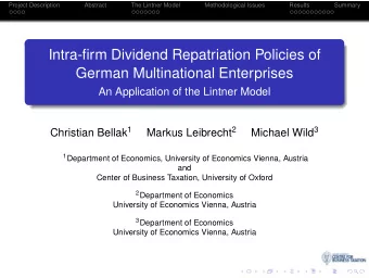 Intra-firm Dividend Repatriation Policies of  German Multinational Enterprises  An Application of