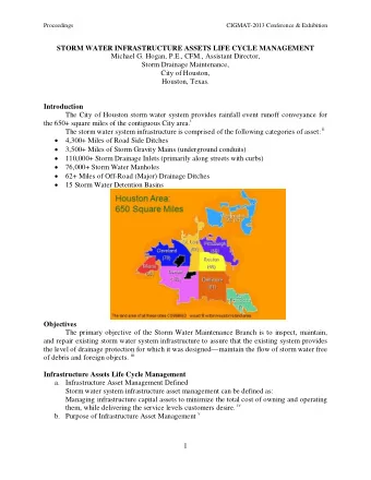 STORM WATER INFRASTRUCTURE ASSETS LIFE CYCLE MANAGEMENT  Michael G. Hogan, P.E., CFM., Assistant