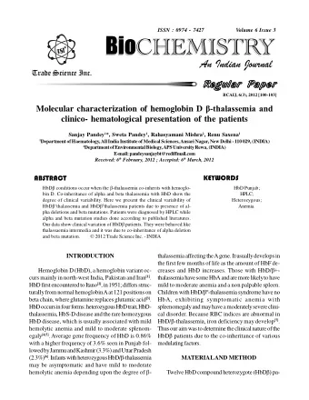 Bio CHEMISTRY Bio CHEMISTRY  An Indian Journal  Trade Science Inc.  Regular Paper  BCAIJ, 6(3),