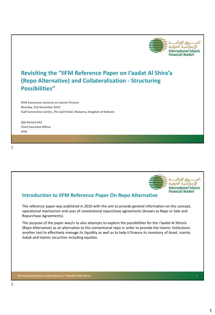 revisiting the iifm reference paper on i aadat al shira a