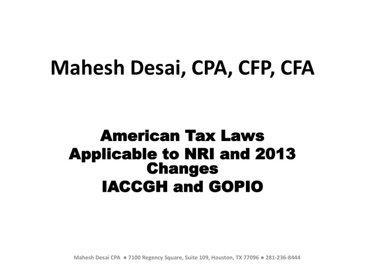 mahesh desai cpa cfp cfa